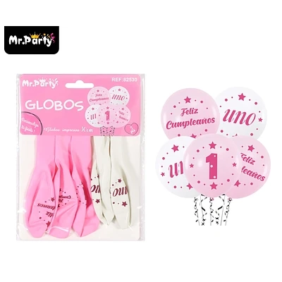 GLOBOS DE LATEX ROSA Y BLANCO MATE 30CM 5PCS - 1