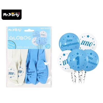 GLOBOS DE LATEX AZUL Y BLANCO MATE 30CM 5PCS - 1