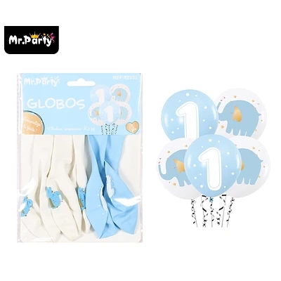 GLOBOS DE LATEX ELEFANTE AZUL Y BLANCO 30CM 5PCS - 1