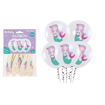 GLOBOS DE LATEX PERLADO SIRENA 30CM 5PCS - 1
