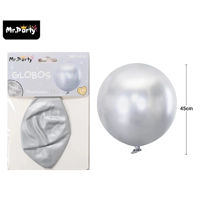 GLOBOS DE LATEX METALIZADOS CROMADOS PLATEADO 45CM - 1