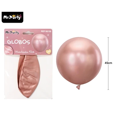 GLOBOS DE LATEX METALIZADOS CROMADOS DORADO ROSA 45CM - 1