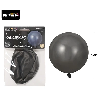 GLOBOS DE LATEX METALIZADOS CROMADOS NEGRO 45CM - 1