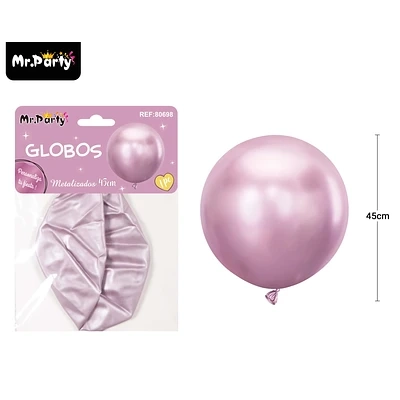GLOBOS DE LATEX METALIZADOS CROMADOS ROSA 45CM - 1