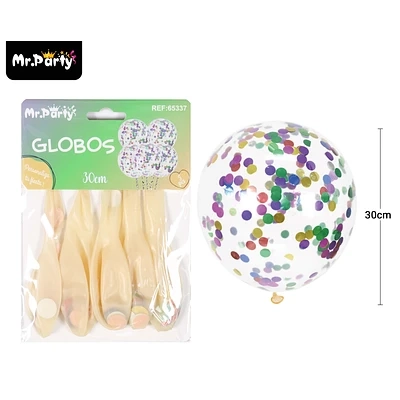 GLOBOS DE LATEX CON CONFETTI DE REDONDO MULTICOLOR 30CM 5PCS - 1