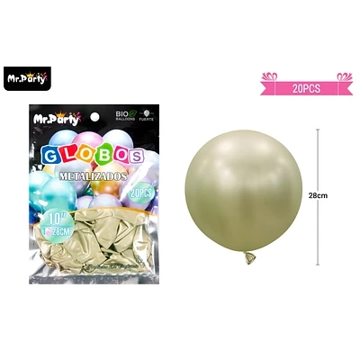 GLOBOS DE LATEX DORADO CLARO CROMADOS METALIZADOS 28CM 20PCS - 1