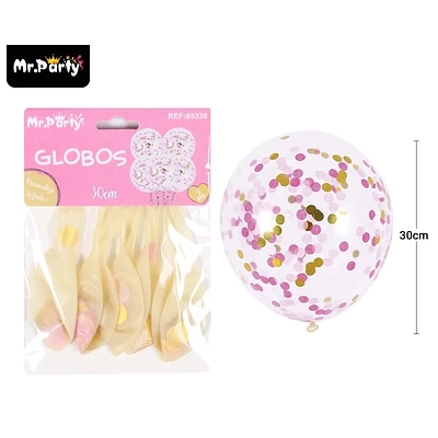 GLOBOS DE LATEX CON CONFETTI DE REDONDO ROSA 30CM 5PCS - 1