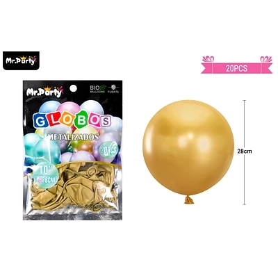 GLOBOS DE LATEX DORADO OSCURO CROMADOS METALIZADOS 28CM 20PCS - 1