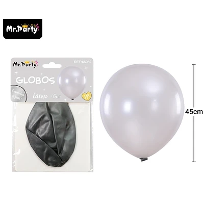 GLOBOS DE LATEX PERLADO PLATEADO 45CM - 1