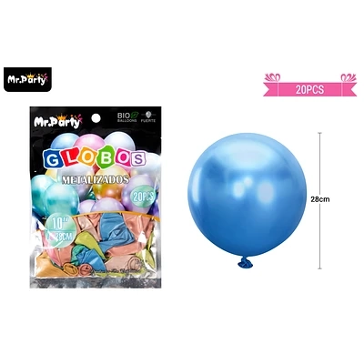 GLOBOS DE LATEX COLORES SURTIDOS CROMADOS METALIZADOS 28CM 20PCS - 1