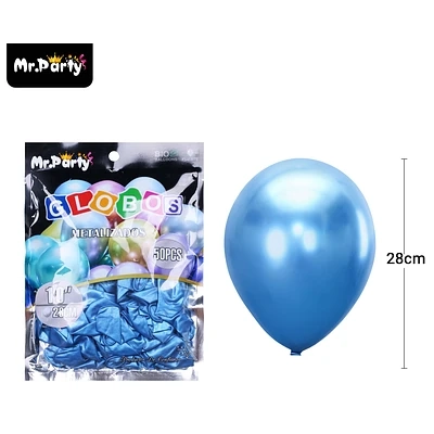 GLOBOS DE LATEX AZUL CROMADOS METALIZADOS 28CM 50PCS - 1