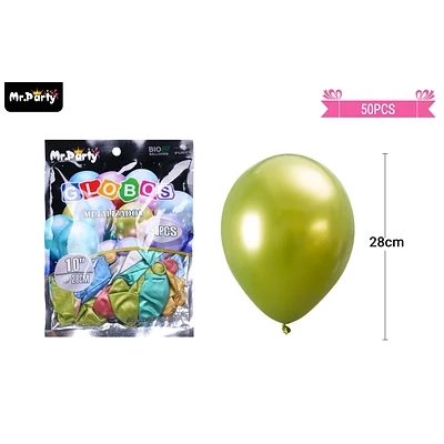 GLOBOS DE LATEX COLORES SURTIDOS CROMADOS METALIZADOS 28CM 50PCS - 1