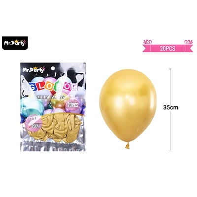 GLOBOS DE LATEX DORADO CROMADOS METALIZADOS 35CM 20PCS - 1