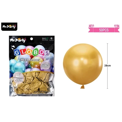 GLOBOS DE LATEX DORADO OSCURO CROMADOS METALIZADOS 28CM 50PCS - 1