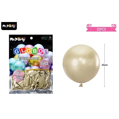 GLOBOS DE LATEX DORADO CLARO CROMADOS METALIZADOS 35CM 20PCS - 1