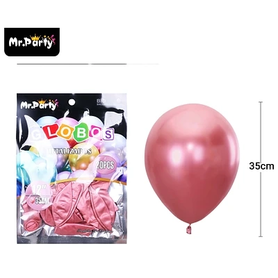 GLOBOS DE LATEX ROJO CROMADOS METALIZADOS 35CM 20PCS - 1