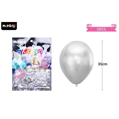 GLOBOS DE LATEX PLATEADO CROMADOS METALIZADOS 35CM 20PCS - 1