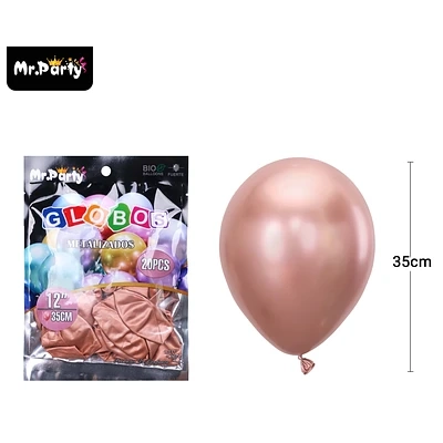 GLOBOS DE LATEX ROSA DORADO CROMADOS METALIZADOS 35CM 20PCS - 1
