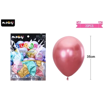 GLOBOS DE LATEX COLORES SURTIDOS CROMADOS METALIZADOS 35CM 20PCS - 1