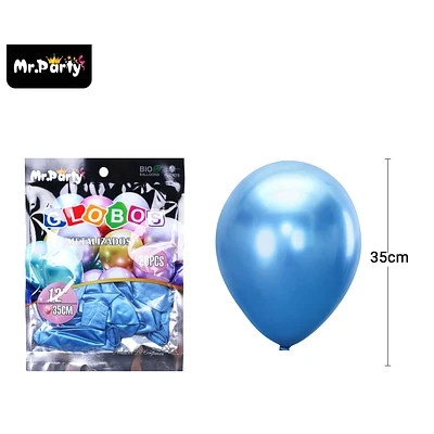 GLOBOS DE LATEX AZUL CROMADOS METALIZADOS 35CM 20PCS - 1