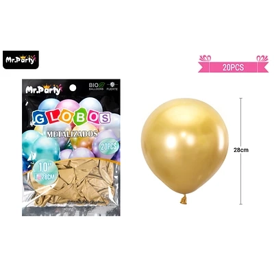 GLOBOS DE LATEX DORADO CROMADOS METALIZADOS 28CM 20PCS - 1