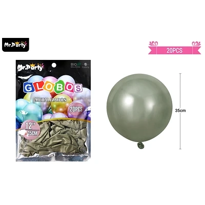 GLOBOS DE LATEX VERDE OLIVA CROMADOS METALIZADOS 35CM 20PCS - 1