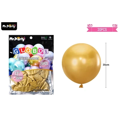 GLOBOS DE LATEX DORADO OSCURO CROMADOS METALIZADOS 35CM 20PCS - 1