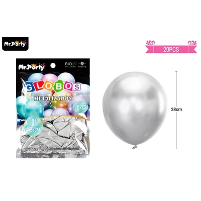 GLOBOS DE LATEX PLATEADO CROMADOS METALIZADOS 28CM 20PCS - 1