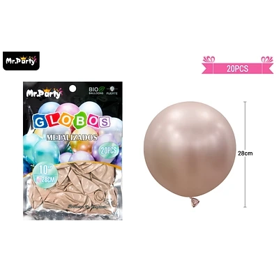 GLOBOS DE LATEX CHAMPAGNE CROMADOS METALIZADOS 28CM 20PCS - 1