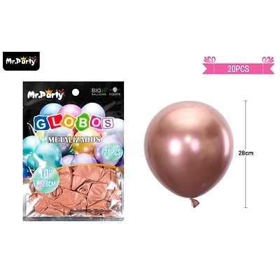 GLOBOS DE LATEX ROSA DORADO CROMADOS METALIZADOS 28CM 20PCS - 1