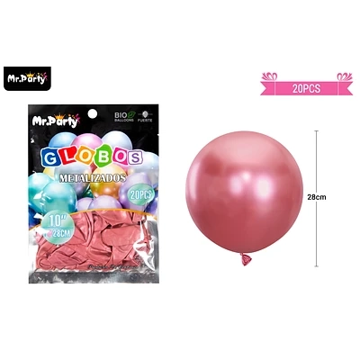 GLOBOS DE LATEX ROJO CROMADOS METALIZADOS 28CM 20PCS - 1