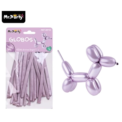 GLOBOS LARGOS METALIZADOS CROMADOS ROSA 110CM 10PCS - 1