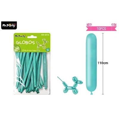GLOBOS LARGOS METALIZADOS CROMADOS VERDE 110CM 10PCS - 1
