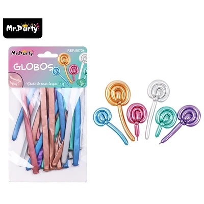 GLOBOS LARGOS METALIZADOS CROMADOS COLORES SURTIDOS 110CM 10PCS - 1