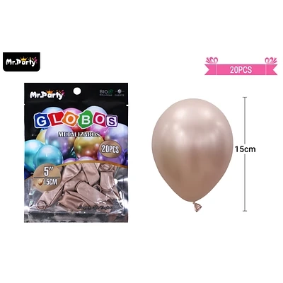 GLOBOS DE LATEX CHAMPAGNE CROMADOS METALIZADOS 15CM 20PCS - 1