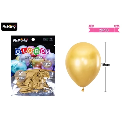 GLOBOS DE LATEX DORADO CROMADOS METALIZADOS 15CM 20PCS - 1