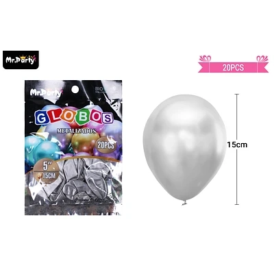 GLOBOS DE LATEX PLATEADO CROMADOS METALIZADOS 15CM 20PCS - 1