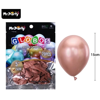 GLOBOS DE LATEX ROSA DORADO CROMADOS METALIZADOS 15CM 20PCS - 1