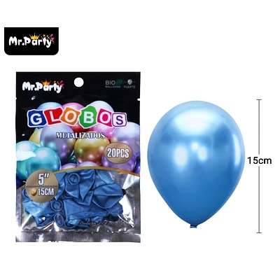 GLOBOS DE LATEX AZUL CROMADOS METALIZADOS 15CM 20PCS - 1