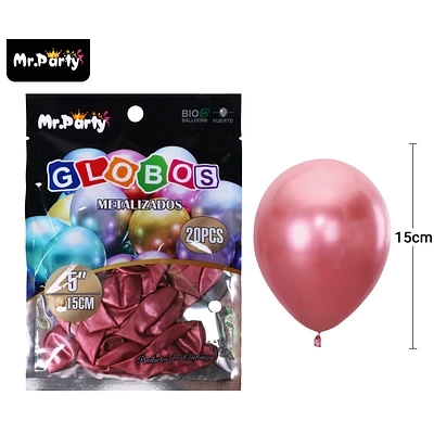 GLOBOS DE LATEX ROJO CROMADOS METALIZADOS 15CM 20PCS - 1