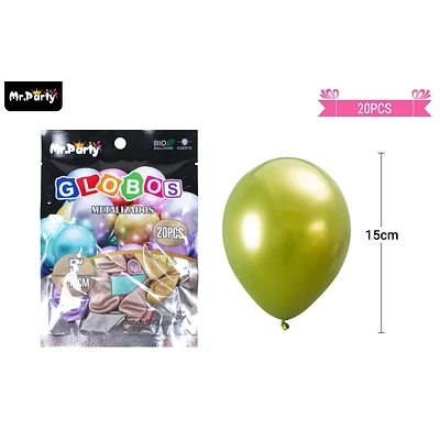 GLOBOS DE LATEX COLORES SURTIDOS CROMADOS METALIZADOS 15CM 20PCS - 1