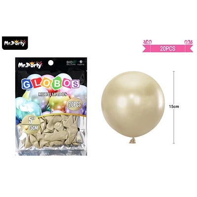 GLOBOS DE LATEX DORADO CLARO CROMADOS METALIZADOS 15CM 20PCS - 1