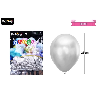 GLOBOS DE LATEX PLATEADO CROMADOS METALIZADOS 28CM 50PCS - 1