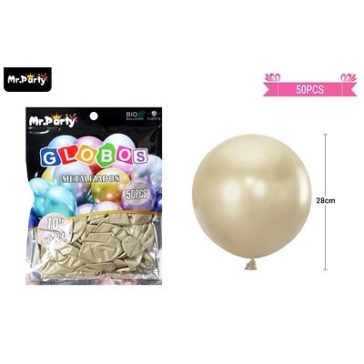 GLOBOS DE LATEX DORADO CLARO CROMADOS METALIZADOS 28CM 50PCS - 1