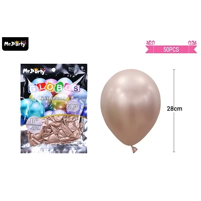 GLOBOS DE LATEX CHAMPAGNE CROMADOS METALIZADOS 28CM 50PCS - 1