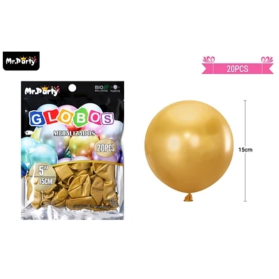 GLOBOS DE LATEX DORADO OSCURO CROMADOS METALIZADOS 15CM 20PCS - 1