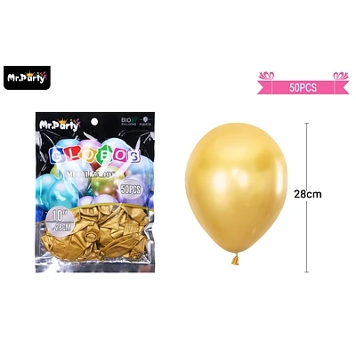 GLOBOS DE LATEX DORADO CROMADOS METALIZADOS 28CM 50PCS - 1