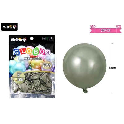 GLOBOS DE LATEX VERDE OLIVA CROMADOS METALIZADOS 15CM 20PCS - 1