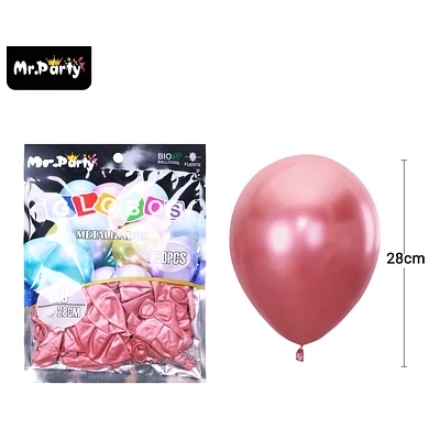GLOBOS DE LATEX ROJO CROMADOS METALIZADOS 28CM 50PCS - 1