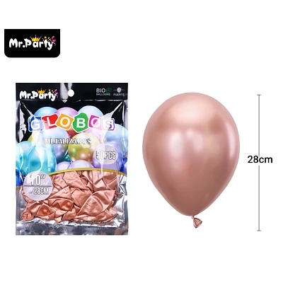 GLOBOS DE LATEX ROSA DORADO CROMADOS METALIZADOS 28CM 50PCS - 1